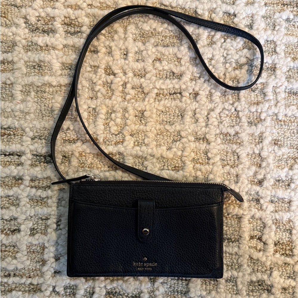 Kate Spade small black leather triple compartment purse, like new